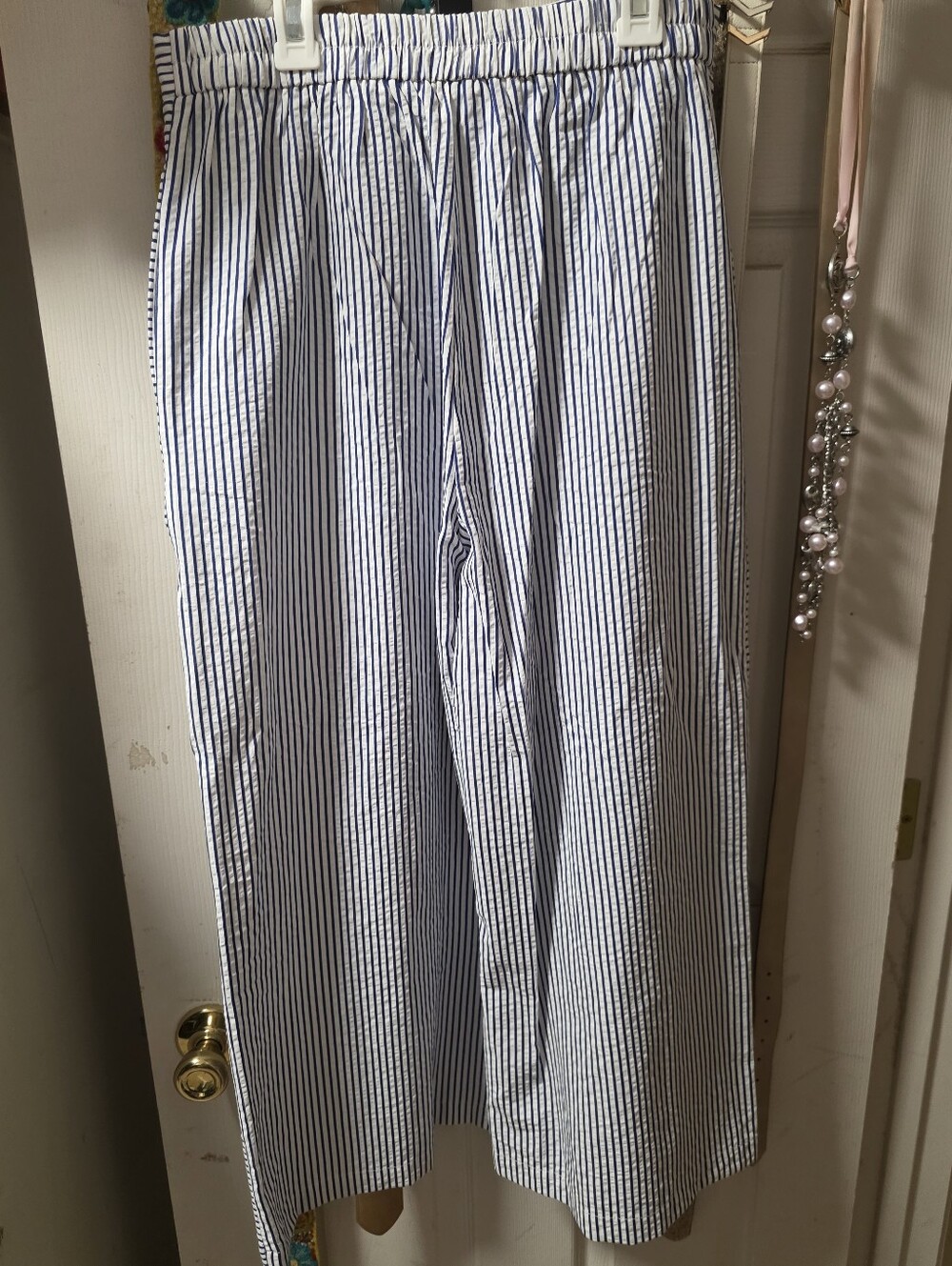 Womens Blue and White Striped Casual Pants - Picture 6 of 7